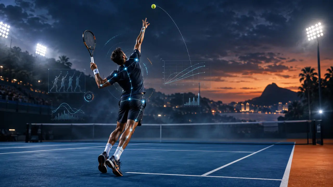 Analyse vidéo d'un joueur de tennis pendant un service