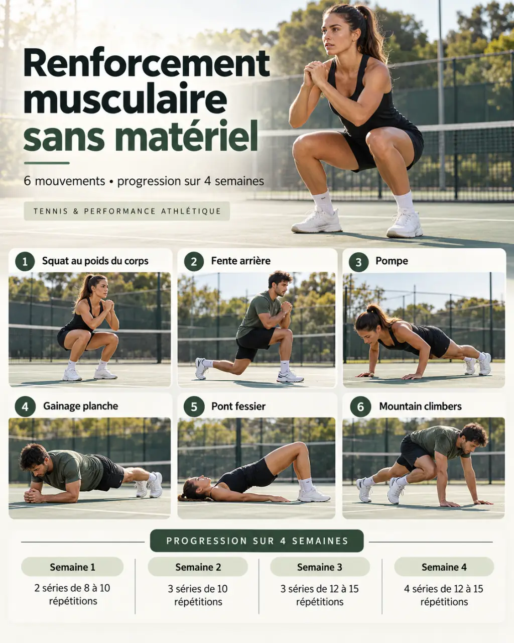 Renforcement musculaire sans matériel : 6 mouvements et une progression sur 4 semaines